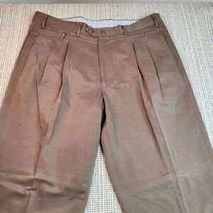 Faconnable Pants Mens 38x32 Brown 100% Cotton Pleated Chino Straight Leg Casual